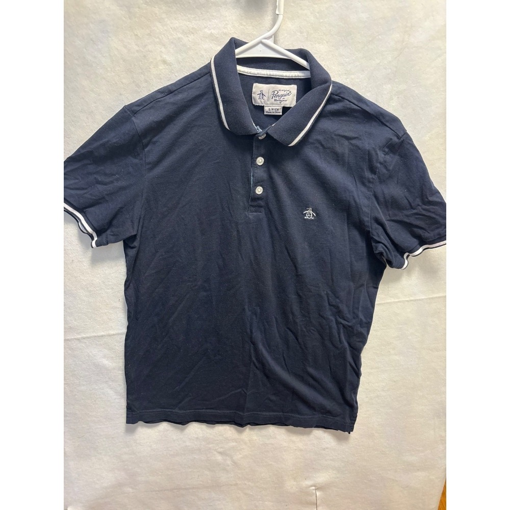 Original Penguin Polo Shirt Men  Small Navy Blue Good Tipped Collar Logo‎ Cotton